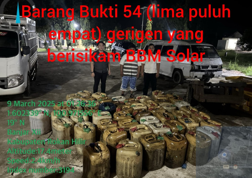 Sat Reskrim Polres Rohil Gerebek Penimbunan BBM Bersubsidi di Sinaboi, 54 Jerigen Diamankan
