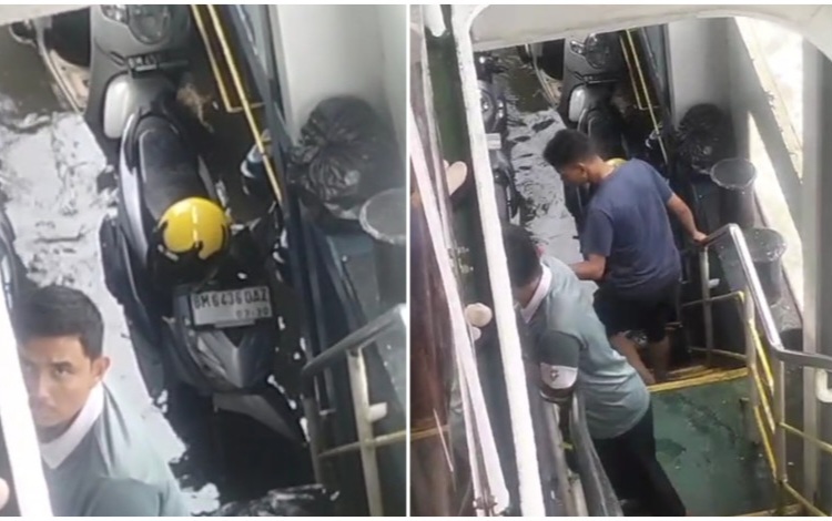 Dek Kendaraan Kapal RoRo di Bengkalis Terendam Air saat Beroperasi