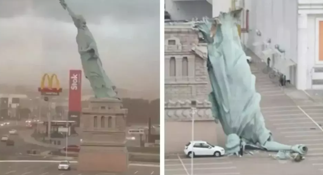 Dihantam Angin Kencang, Replika Liberty 24 Meter Tumbang di Brasil