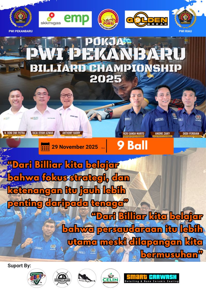 PWI Pekanbaru Gelar Billiard Championship 2025, 64 Wartawan Siap Adu Skill