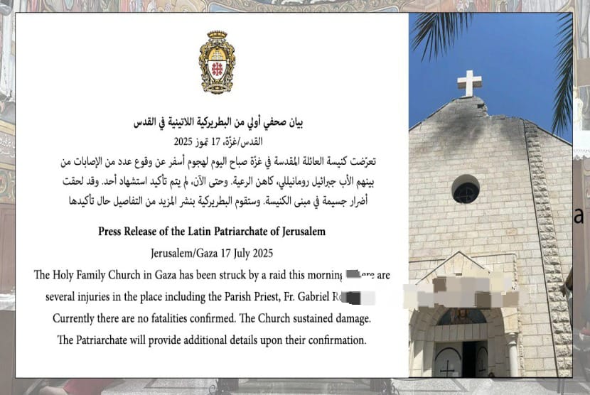 Israel Gunakan Tank Tabrak Gereja Keluarga Kudus di Gaza