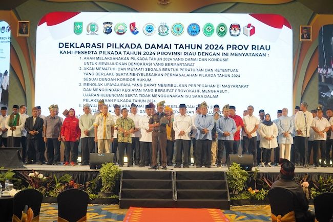 Sebanyak 43 Paslon Gubernur, Walikota dan Bupati di Riau Deklarasi Damai Pilkada 2024