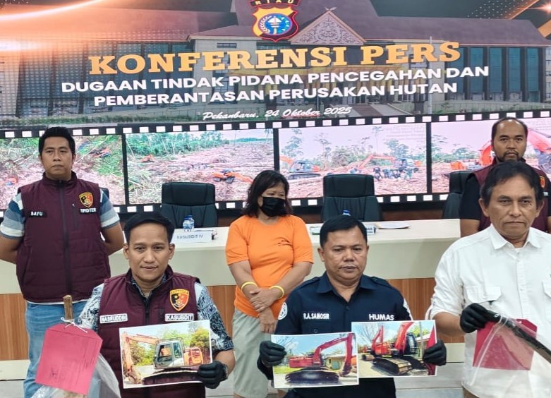 Nekat Garap Cagar GSK Bengkalis, Polisi Tangkap IRT dan Sita Alat Berat