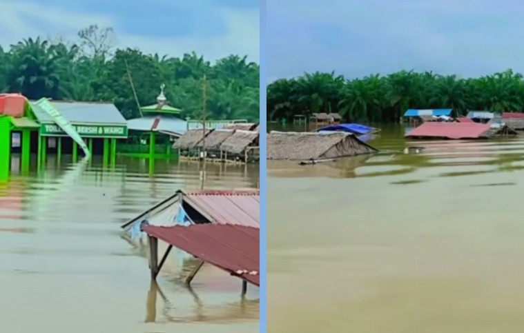 Sungai Kampar Meluap, Objek Wisata Pulau Cinta Teluk Jering Terendam