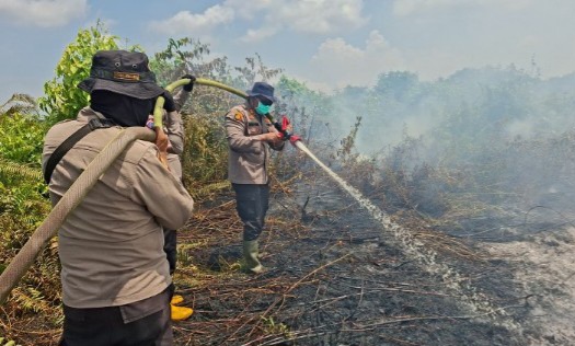 Kapolsek Kuala Kampar Pimpin Langsung Pendinginan Karhutla di Pesisir Pelalawan