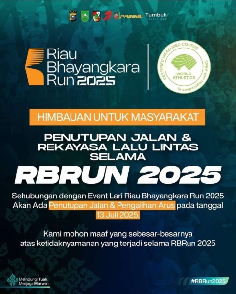 Rekayasa Lalu Lintas di Riau Bhayangkara Run 2025, 25 Titik Jalan Ditutup dan Dialihkan
